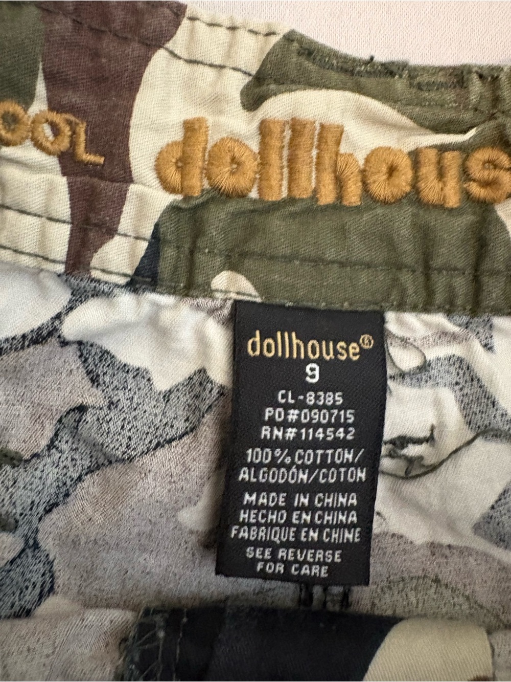Dollhouse Camo Cargo Mini Shorts Size 9 Y2K Low Rise Army Print - Picture 3 of 9